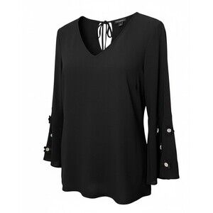 Roz&Ali Black Top Flare Sleeves And Floral Embellishments Size Large